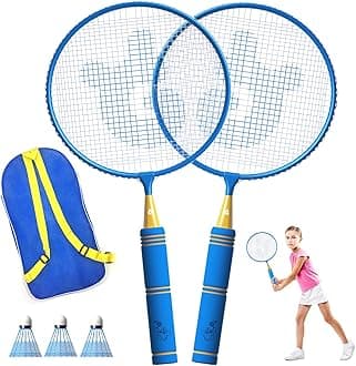 JOY SPOT! Kids Badminton Rackets Set with Soft Grip, Oversize & Lightweight Shuttlecocks Racquet with Carry Bag for Children Youth, 2 Player Sport Game for Indoor Outdoor Backyard