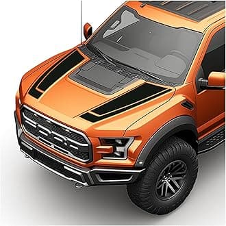 Hood Blackout Racing Stripes Vinyl Decal Sticker Kit- Compatible with Ford F150 Raptor 2014-2020 (Style 5, Gloss Black)