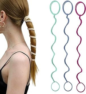 3 Packs 16" Colorful Spiral Hair Ties No Hooks for Women, Elastic Ponytail Holders for Short Fine Thin Hair Braided Damage-Free Pony Tail Wrap for Wind Water Sports
