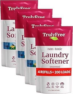 Truly Free Natural Fabric Softener | Non-Toxic for Babies & Kids Sensitive Skin | Plant-Based Laundry Softening Conditioner | Safe, Gentle & Chemical-Free | Unscented | 4 Pack Refill