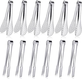JCREN 12 Pack Mini Tongs - Small Stainless Steel Food Tongs for Serving Appetizers, Tea Party, Coffee, Desserts - 5 inch - Silver