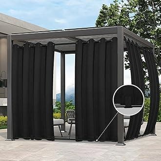 Easy-Going Outdoor Curtains Waterproof Windproof Weatherproof Curtain for Patio, Cabana, Porch, Pergola and Gazebo, Grommet Top and Tab Bottom Drape, 6panels, 54x84 inch, Black