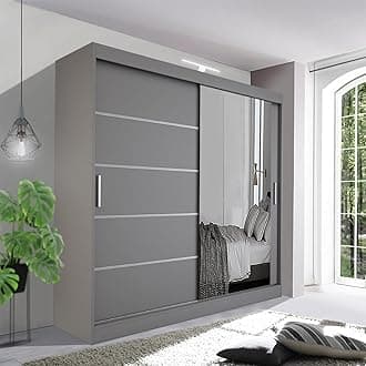 Contemporary Bedroom Sliding Wardrobe with LED Light - Spacious and Stylish Design comes in White/Grey/Black/Oak and Width 120cm/150cm/180cm/203cm/250cm (Grey, 150cm)