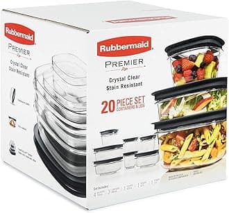 Rubbermaid Premier Crystal Clear Stain Resistant 20 Piece Set Grey Lids
