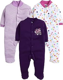 100% Cotton Baby Rompers Sleepsuits Jumpsuits Night Suits for Newborn Baby Boys & Girls | Soft Infant Bodysuit | Pack of 3 Kids Rompers