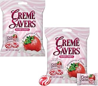Strawberries Cream Savers Hard Candy 3 Ounce Bags (2 Pack), Individually Wrapped - Strawberry Creme Candy