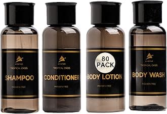 80 Piece Set Hotel Guest Soaps for Bathroom, Travel Size Bulk Toiletries Set, Supplies for Guests, 20 Pack w/ 20 Shampoo 20 Conditioner 20 Body Wash 20 Lotion