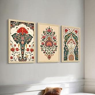 ArtX Paper Madhubani Paintings with Frame for Home Decor Wall Art, Wall Painting for Living Room, Multicolor, Natural Wood Color Frames, 12.0x18.0 inch, Set of 3