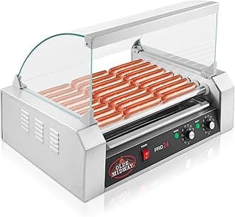 Olde Midway Electric 24 Hot Dog 9 Roller Grill Kitchen Machine with 1200W Cover, Commercial Grade
