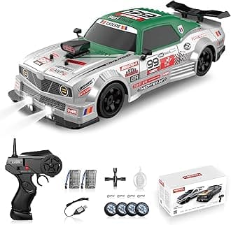 Sakeye RC Drift Car 2.4GHz 1:16 Scale 4WD High Speed Remote Control Cars Vehicle with LED Lights Two Batteries and Drifting Tires Racing Sport Toy Cars for Adults Boys Girls Kids, Multicolor