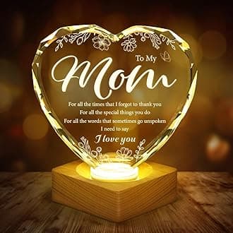 Crystal Gift to My Mom, 3D Illusion Lamp Plaque, Engraved Night Light Lamp Presents for Mom, Mother's Day Gifts, Best Mom Ever 3D LED Box Birthday Gifts with Solid Wooden Base