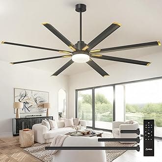 Amico - 84 inch ceiling fan with light, industrial large ceiling fan with silent DC motor, 8 aluminum reversible blades, 6 speed remote control, fans