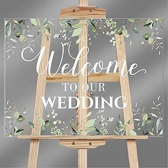 Welcome Wedding Sign - 24 x 18 Inch Acrylic Greenery Eucalyptus Sign for Wedding Reception, Ceremony, Lawn, Indoor