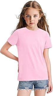 KEREDA Girls Shirts Short Sleeve Soft Cotton T-Shirts Plain Tees Tops Clothes for Kids