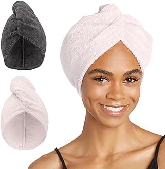 Turbie Twist 2-Pack Microfiber Hair Towel for Beauty, Travel, Gifting - Hair Wrap Turban for Straight, Wavy & Curly Hair - Premium Personal Care - Grey & Light Pink