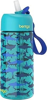Bentgo® Kids Water Bottle - New & Improved 2023 Leak-Proof, BPA-Free 15 oz. Cup for Toddlers & Children - Flip-Up Safe-Sip Straw for School, Sports, Daycare, Camp & More (Shark)