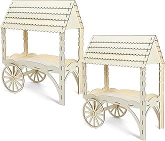 2 Pcs Wooden Candy Cart with Wheels for Party Mini Wooden Tabletop Dessert Display Stand for Weddings Birthdays Baby Showers Party Decoration,25" x 20.5" x 9.75"