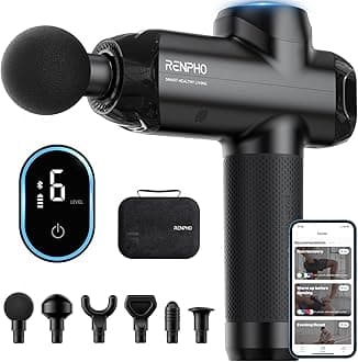 RENPHO R3 Upgrade Bluetooth Massage Gun, Powerful Percussion Muscle Massage Gun with App, LCD Touch Electric Handheld Body Massager for Muscle and Fitness Relaxation, Gifts for Men