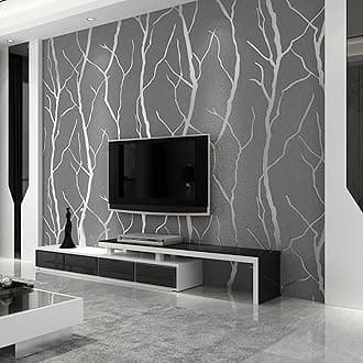 Trafagala Grey 3D Embossed Wallpaper for Living Room Hallway Silver Striped Branch Glitter Wallpaper Feature Geometric Wallpapers for Bedroom Lounge Kitchen Wall Paper Roll