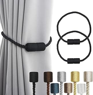 2 Pack Black Strong Magnetic Curtain Tiebacks Outdoor Elegant Decorative Tie Backs Modern Rope Tiebacks for Drapes Window Curtain Holdbacks for Draperies