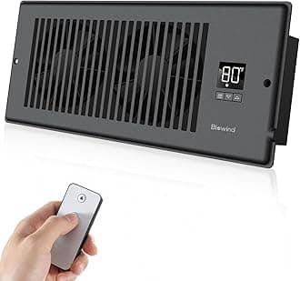 Quiet Register Booster Fan Fits 4" x 12" Register Holes, 10-Speed Smart Heating Cooling AC Vent Fan with Remote Control and Thermostat Control - Black