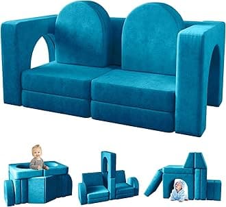 wanan Kids Couch 10PCS, Nugget Couch with Modular Kids Couch for Playroom Bedroom, 10 in 1 Multifunctional Toddler Couch for Playing, Creativing, Sleeping, Indoor Kids Sofa (Blue)