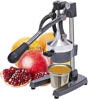 Commercial Heavy Duty Cast Iron Hand Press Manual Orange Citrus Lemon Lime Grapefruit Pomegranate Fruit Juice Squeezer Machine with Stainless Steel Cup Grey