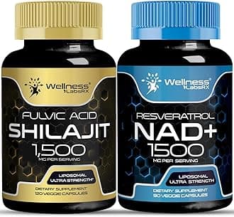 NAD Supplement, 1500mg - Liposomal NAD+ Supplement with Resveratrol, NAD Plus Boosting Supplement with Shilajit Pure Himalayan Organic Capsules with Naturally Occuring Fulvic Acid | Bundle