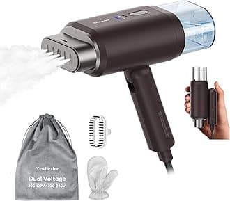 Newbealer Professional Business Travel Steamer, 1200W High-Power Dual Voltage (100-240V), Fast 20s Heat Up for Clothes Horizontal Vertical Steaming, Foldable & Solid 1.72 lbs, 180ml (Brown)