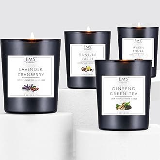 Em5 Wax Lavender Cranberry,Vanilla Latte,Myrrh Tonka,Ginseng Green Tea|Set Of 4 Smoke Free Scented Candles For Home Décor & Aromatherapy|Non- Toxic Candle|60 Gm Each|Up To 20 Hours Burn Time