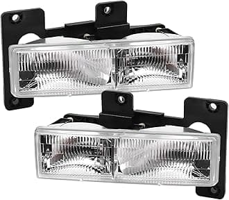 2Pcs Headlights Assembly for 1988-2002 Chevy GMC C/K 1500 2500 3500 Suburban,1992-1999 Blazer,1995-2000 Tahoe Halogen Headlamp, Factory OE Style