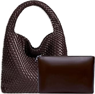 JINMANXUE Women Vegan Leather Hand-Woven Tote Handbag Fashion Shoulder Top-handle Bag All-Match Underarm Bag with Purse (Coffee)