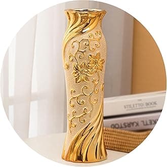 Gold Open Ceramic Vase Home Decor, Table Centerpiece Flower Vase Creative Contemporary Ornament for Wedding Housewarming Bridal Shower Flower Arrangement