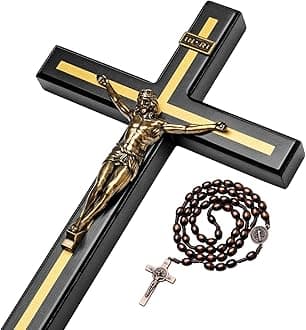 KUXBET 12 Inch Wall Crucifix with Wooden Cross, Wooden Catholic Cross Wall Hanging Jesus Christ Cross for Home Decor