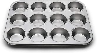 Fox Run 12-Cup Muffin Stainless Steel Baking Pans, 10.5 x 13.75 x 1.25 inches, Silver