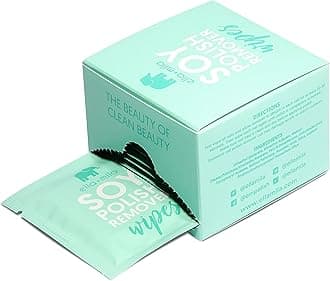 Soy Nail Polish Remover Wipes - Non-Acetone, Non-Toxic Fingernail Polish Remover Pads - Travel Size, Individually Wrapped, Lint Free - Enriched with Vitamins (12 Pack)