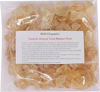BSD Organics Natural Almond Gum/Badam Pisin/Badam Gum/Gondh Katira for ice cream, milk shakes, Jigarthanda, Body coolant, Natural Jelly,Tasty & delicious drink,and more-75 grams