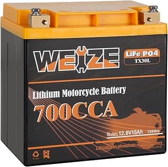 WEIZE Lithium YTX30L-BS, Group 30, 700A LiFePO4 Motorcycle Battery, 12V 10AH ATV, UTV, Jet Ski, Scooter, Lawn Mower, Tractor, Generator Battery, Built-in Intelligent BMS, BAC-0108