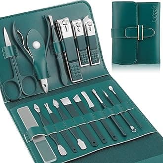 Leipple Manicure Set Professional Nail Clippers Pedicure Kit, 16 pcs Stainless Steel Nail Care Tools Grooming Kit with Luxurious Travel Leather Case for Thick Nails Men Women Gift (Green)