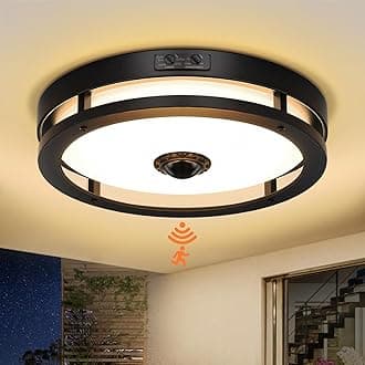Outdoor Motion Sensor Flush Mount LED Light, 12" Dusk to Dawn Porch Modern Black Exterior Light, Ceiling Light Fixture for Farmhouse Garage Entry