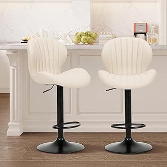 COLAMY Bar Stools Set of 2, Modern Swivel Bar Chairs, Adjustable Faux Leather Upholstered Barstools Counter Height with High Backrest for Bar, Kitchen Island, Dining Room, Beige
