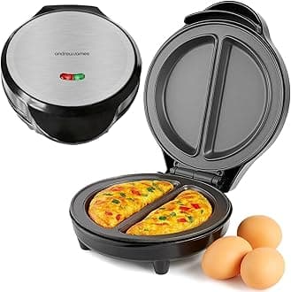 Andrew James Omelette Maker, Electric Omelette Maker Non-stick, Omelette Pan Dual Compartment, Omelettes and Eggs, Deep Non-Stick Omelette Pan, Cool Touch, Cord Storage, Power Ready Lights
