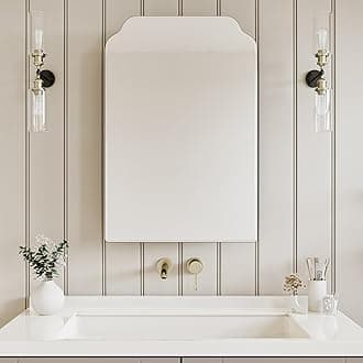 Victorian-Style Recessed Bathroom Medicine Cabinet, Storage Cabinet, Bathroom Wood Wall Cabinet with Curved Mirror, Black, 17.5x29 Inch