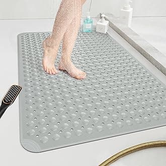 OTHWAY Large Shower Mat 34"x 23", TPE Non Slip Shower Mat for Walk in Shower Stall, Inside Shower Mats with Drain Holes Suction Cups, Anti-Slip for Elderly Kids (Dark Grey)