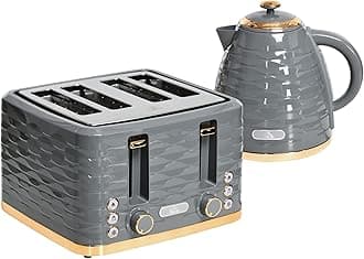 Kettle and Toaster Sets, 3000W 1.7L Rapid Boil Kettle & 4 Slice Toaster with 7 Browning Controls, Defrost, Reheat and Crumb Tray, UK Otter Thermostat, Grey