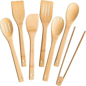 Eisinly Wooden Spoons for Cooking 7-Piece, Kitchen Nonstick Bamboo Cooking Utensils Set, Wooden Spatula Spoon for Cooking, Smooth Edge
