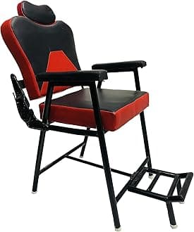 PP FURNITURE Beauty Parlour Saloon Barbar Cutting Chair with Strong Iron Frame,with Push Back System and Comfortable Cushion Seat Back (Black Red)