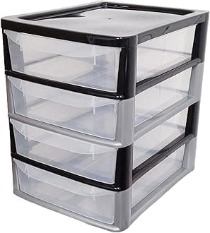 SIDSONS A4 4 Drawer Plastic Storage Organizer Tower Unit Storage Drawers Desktop Table Small Chest of Drawer Bedroom Small Cosmetics Stationary Organizer Table Storage Solution