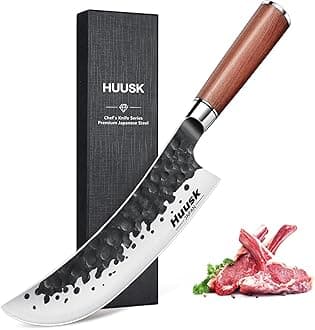 Huusk Knives from Japan, Butcher Knife for Meat Cutting Hand Forged 8" Meat Cleaver Knife High Carbon Steel Chopping Knives Ultra Sharp Japanese Kitchen Knifes with Gift Box, Christmas Gifts for Men