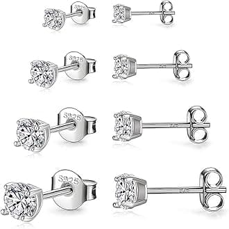 925 Sterling Silver Stud earrings Set | White Gold Plated Hypoallergenic Stud Earrings | Cubic Zirconia Stud Earrings for Women (2mm,3mm,4mm,5mm,6mm,7mm) 8 CZ colors options